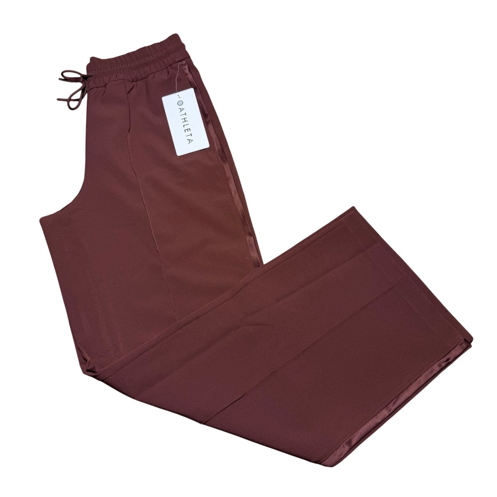 NEW Athleta XS Endeavor Wide Leg Relaxed Pant Satin Trim Red Brown High Rise